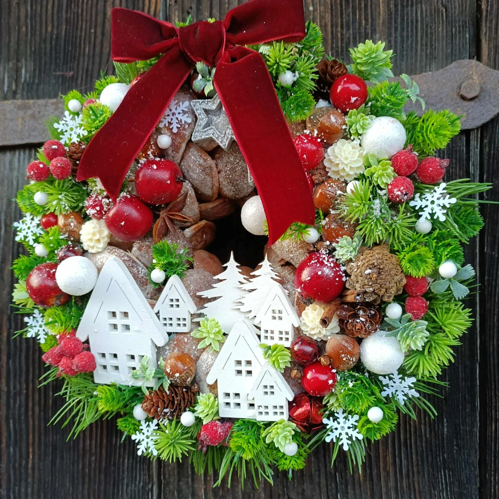 Vánoční věnec - 25 cm "Domky"