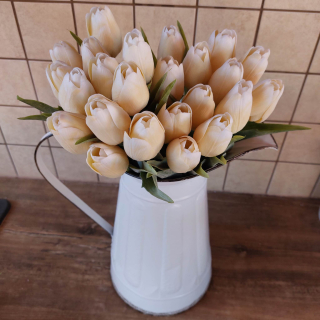 Umělý tulipán - krémový s bílou špičkou