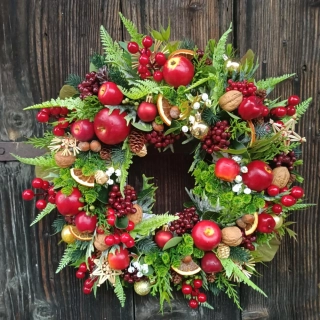 Vánoční věnec - 45 cm "Pomeranč a jablíčka"